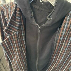 Liverpool Black Hooded Zip Blazer with Brown & Blue Plaid
